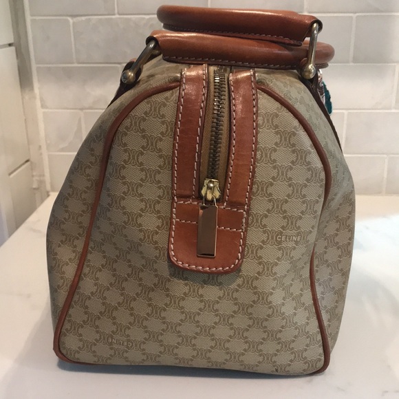 Celine Tan and Brown Satchel with Patterned Scarf - Picture 3 of 16